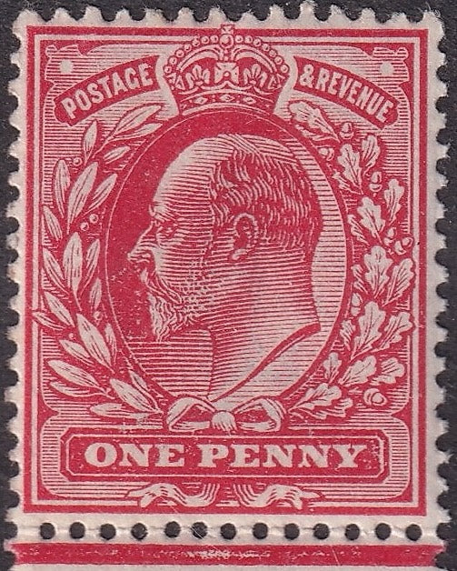GB 1902-11 1d Scarlet Shade Mint Varieties Over-inking on O of ONE