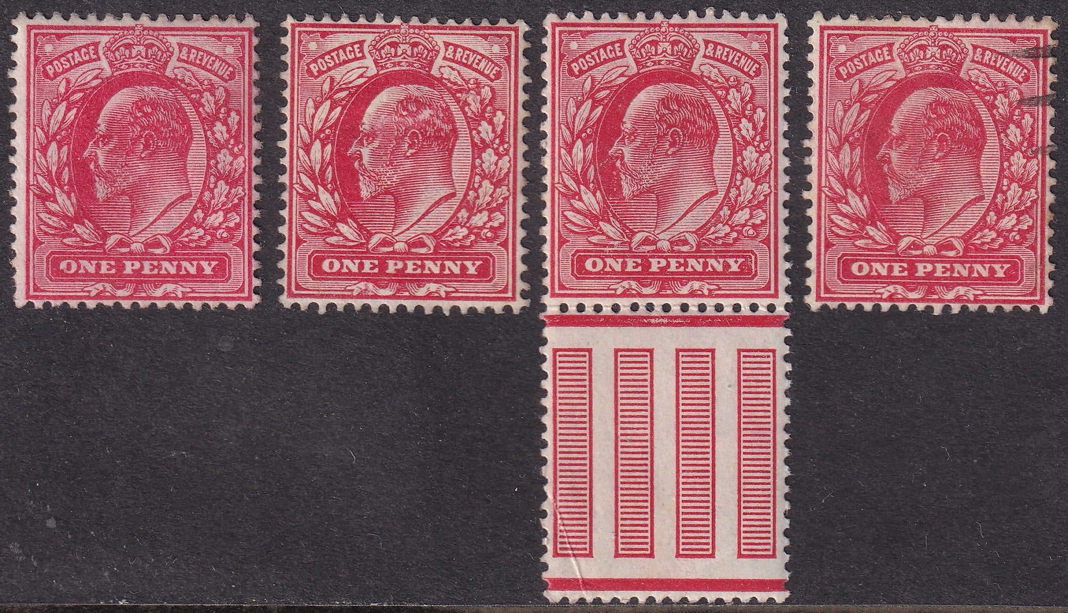 GB 1902-11 1d Scarlet Shade Mint Varieties Over-inking on O of ONE