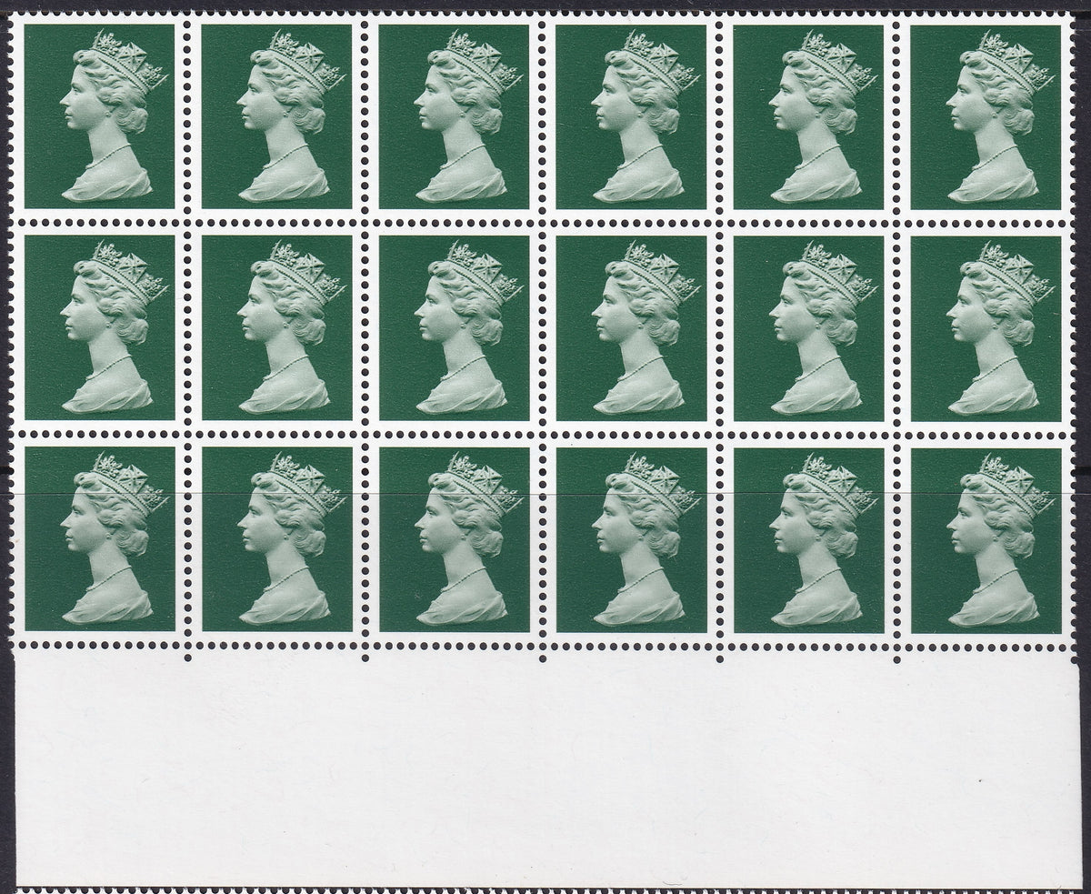GB 1997 Machin Head Marginal Block 18 Deep Green No Value Courvoisier