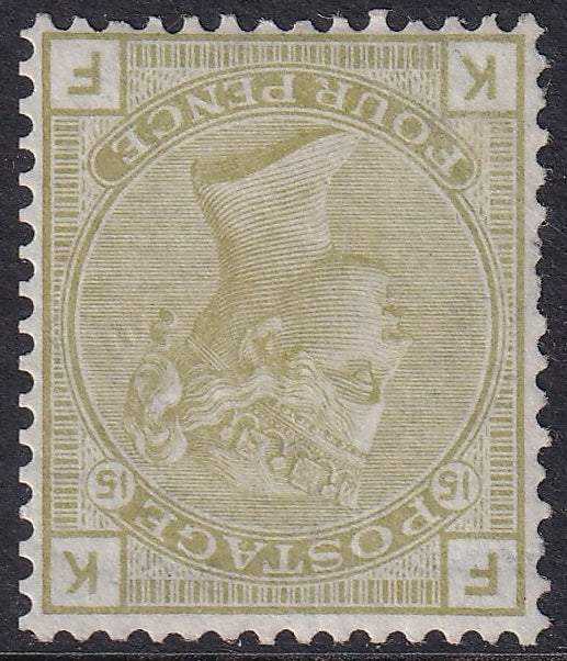 GB 1877 4d Sage-green Pl. 15 Scarce Inverted Watermark Lightly Mounted Mint SG 153Wi