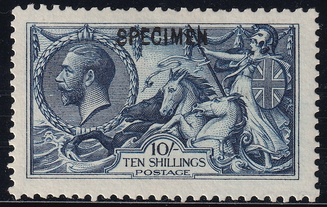 Great Britain 1913 10s Waterlow George V Seahorses stamp with SPECIMEN overprint, SG402.